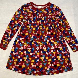 Hanna Andersson Long Sleeve Dress with Flowers, Red, Girl's Size (6-7)